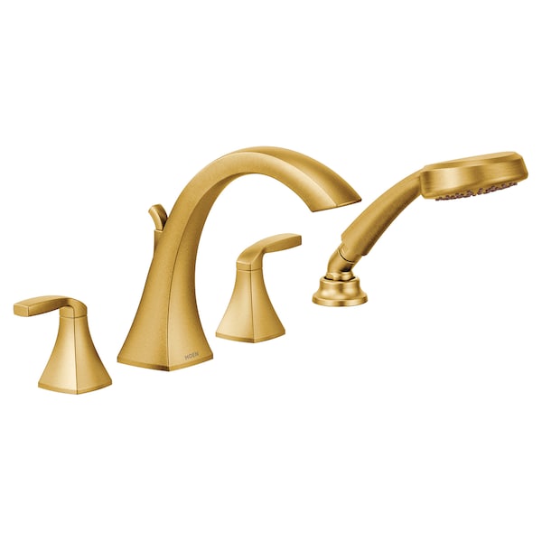 Two-Handle Roman Tub Faucet Includes Hand Shower Brushed Gold